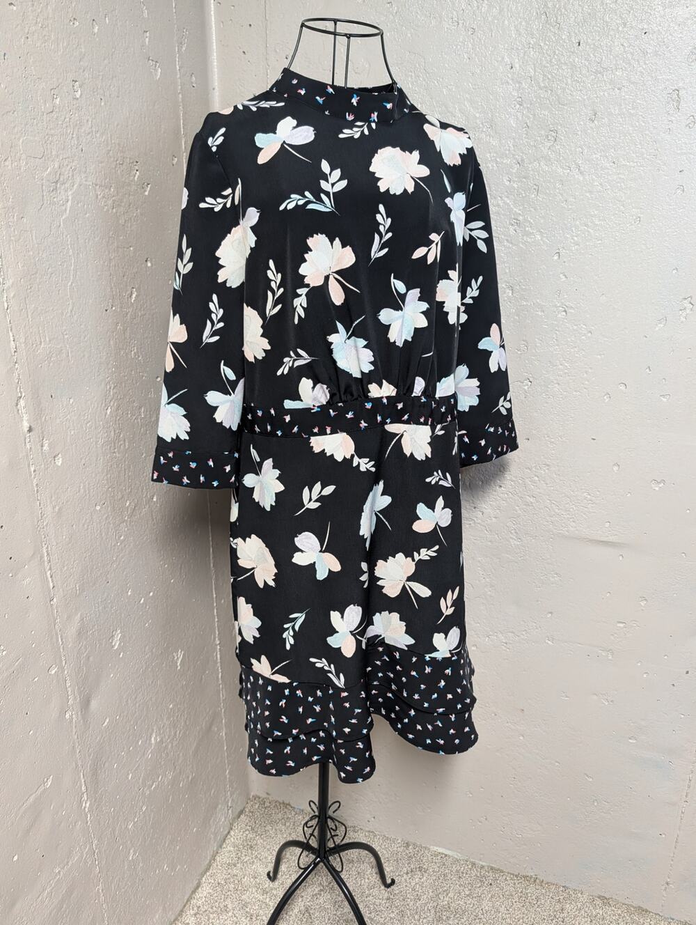 The Limited Black Floral Ruffle Hem Mock Neck Dress